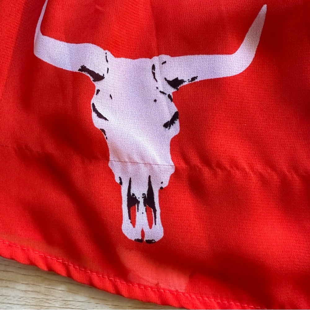 ❤️SOLD Peach Love California Cattle Skull Off The Shoulder Top, Red Orange, Ruf - Picture 6 of 16
